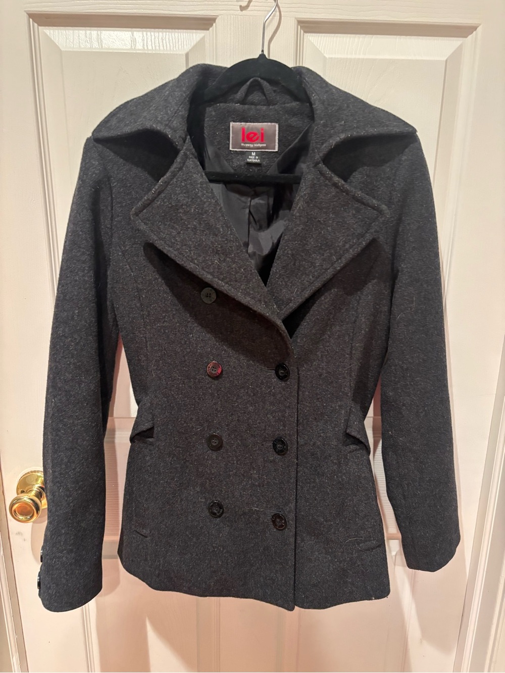 lei Vintage Double -Breasted Women's Peacoat in Charcoal Gray